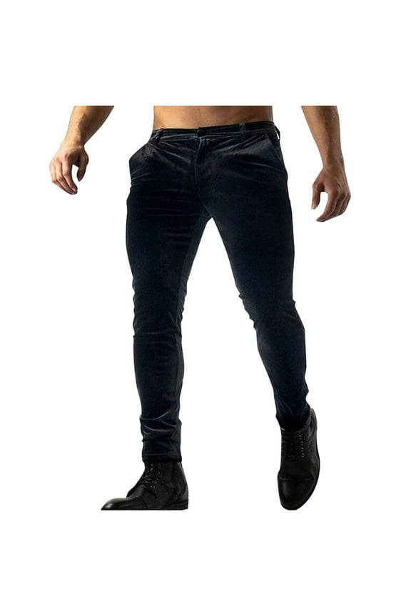 Men's Velour Pant,Soft Velvet Pants for Men, Trendy Fashion Button Velour Slim Fit Pant with Pockets Black M