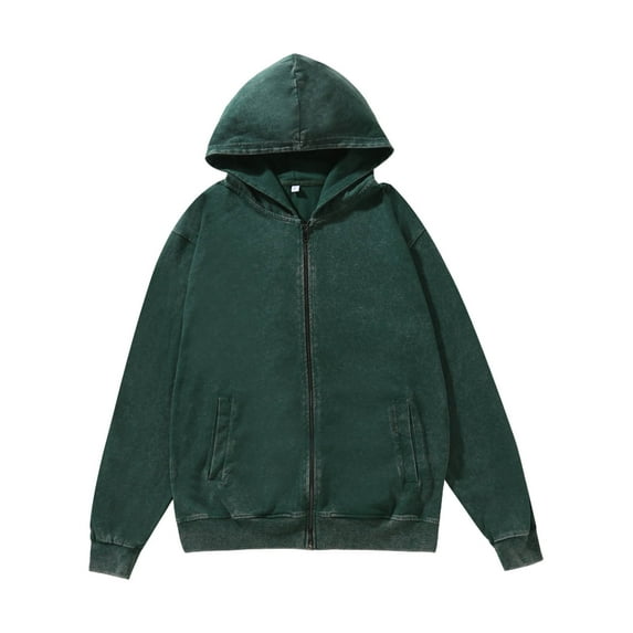 JUUYY Men's Vintage Hoodies Zip Up Long Sleeve Oversize Sweatshirt with Pockets Plus Size Wash Distressed Hoodies Jacket Streetwear Green XXXL