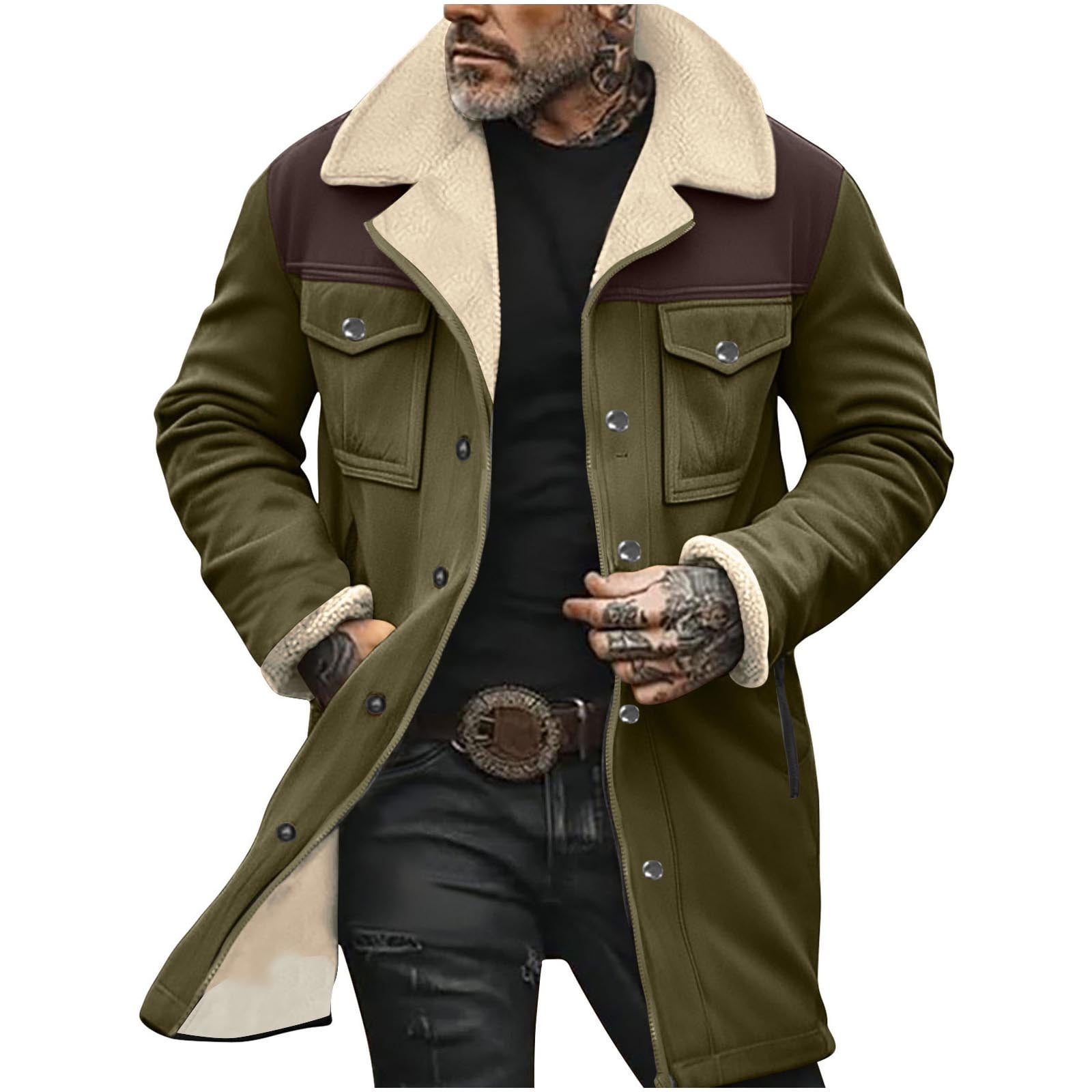 ムートン・ファーコート Left Real Fleece Reversible Mustang Jacket Khaki JUUYY-Men-s-Vintage-Suede-