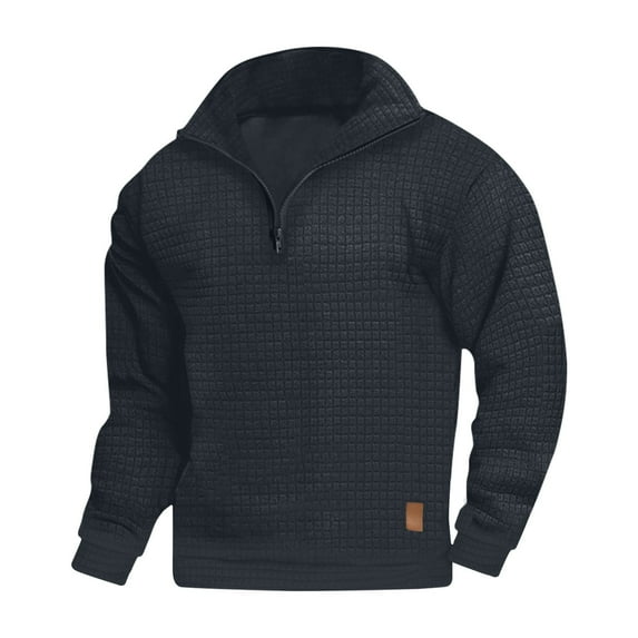 JUUYY Men's Waffle-Knit 1/4 Zip Pullover Rib Knit Sweatshirt Mock Neck Zipper Long Sleeve Shirts Loose Fit Christmas Sweater Navy XXL