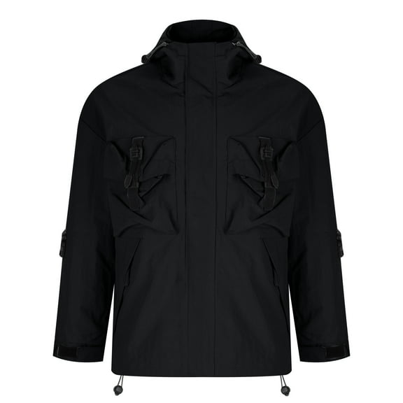 JUUYY Men's Waterproof Windbreaker Jacket Outdoor Ski Jacket Full Zip Hooded Jacket Winter Thick Warm Casual Coat Black S