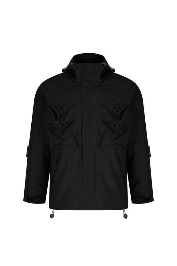 Men's Waterproof Windbreaker Jacket Outdoor Ski Jacket Full Zip Hooded Jacket Winter Thick Warm Casual Coat Black XXL