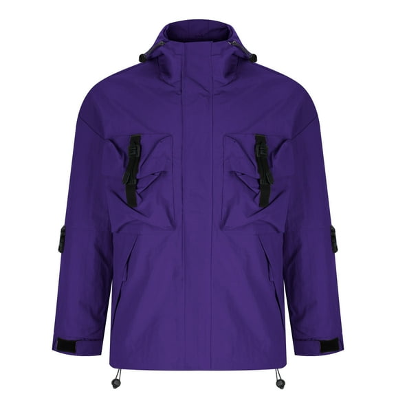 JUUYY Men's Waterproof Windbreaker Jacket Outdoor Ski Jacket Full Zip Hooded Jacket Winter Thick Warm Casual Coat Purple M