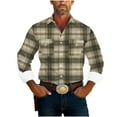 thumbnail image 1 of JUUYY Men's Western Style Plaid Shirts Casual Loose Collared Tops Long Sleeve Button Down Pockets Shirt Top Army Green XXXXXL, 1 of 5