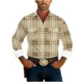 thumbnail image 1 of JUUYY Men's Western Style Plaid Shirts Casual Loose Collared Tops Long Sleeve Button Down Pockets Shirt Top Yellow L, 1 of 5