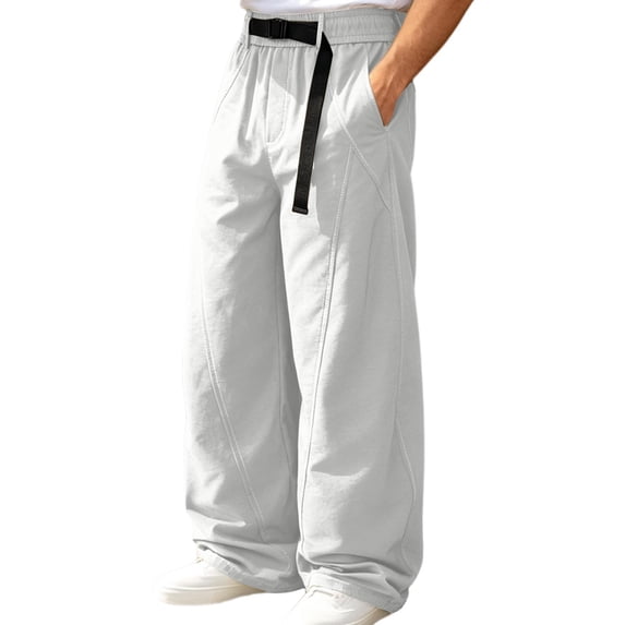 JUUYY Men's Wide Leg Cargo Pants with Pockets Loose Fit Adjustable Elastic Waist Straight Leg Casual Outdoor Long Pants Streetwear Gray XXXL