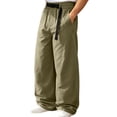 thumbnail image 1 of JUUYY Men's Wide Leg Cargo Pants with Pockets Loose Fit Adjustable Elastic Waist Straight Leg Casual Outdoor Long Pants Streetwear Green S, 1 of 9