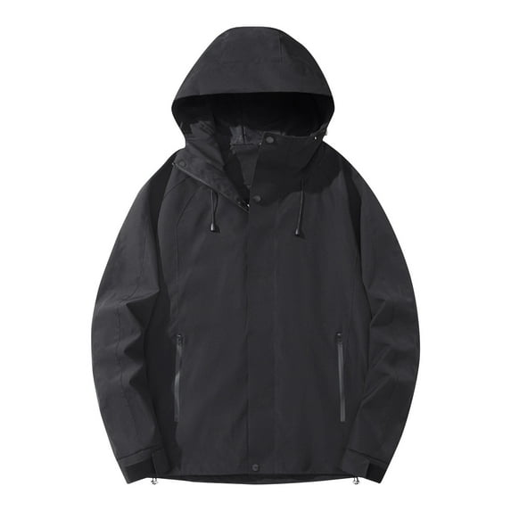 JUUYY Men's Windbreaker Raincoat Windproof Jacket Softshell Lined Coat with Hood for Hiking Fishing Color Block Fashion Clothes Black XXXL