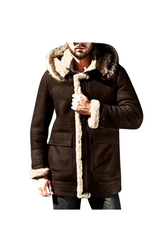 Men's Winter Coats Shearling Leather Coat Faux Suede Sherpa Lined Heavyweight Flight Bomber Sheepskin Coats Coffee M