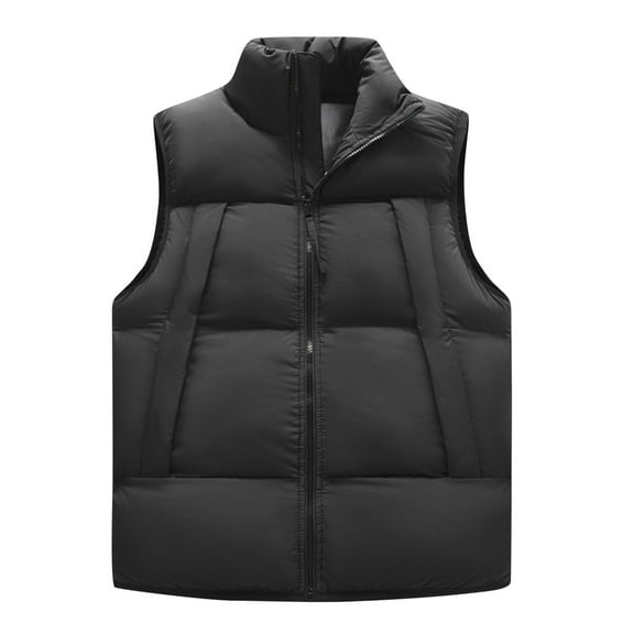JUUYY Men's Winter Down Vest Lightweight Packable Puffer Vest Turtleneck Zip Up Ski Vest Sleeveless Solid Color Outerwear Jacket Black XXL