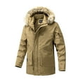 thumbnail image 1 of JUUYY Men's Winter Fleece Windbreaker Hood Detachable Collar Parkas Coats Solid Color Thicken Warm Cargo Jackets with Pockets Khaki XXXL, 1 of 8