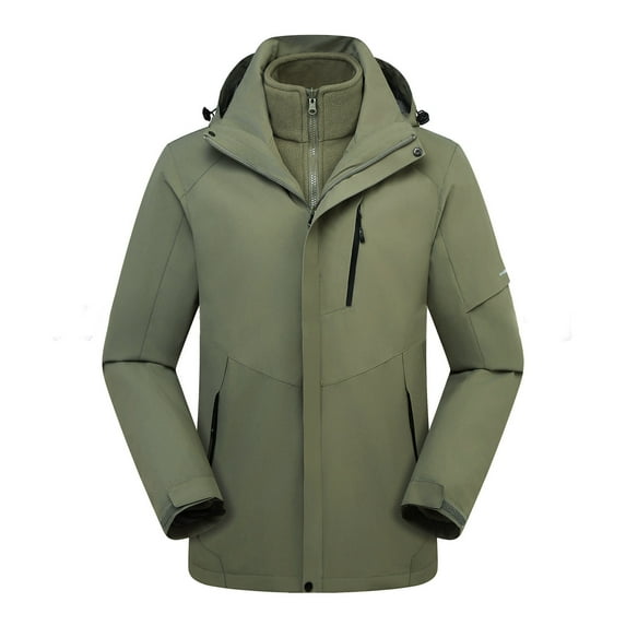 JUUYY Men's Winter Jacket Windproof Ski Snow Jacket Waterproof Thicken Parka Rain Jacket Warm Puffer Solid Color Coat Army Green M