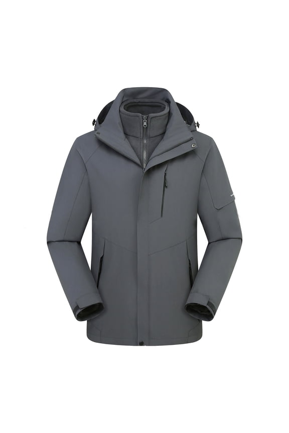 Men's Winter Jacket Windproof Ski Snow Jacket Waterproof Thicken Parka Rain Jacket Warm Puffer Solid Color Coat Gray XXXL