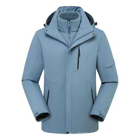 JUUYY Men's Winter Jacket Windproof Ski Snow Jacket Waterproof Thicken Parka Rain Jacket Warm Puffer Solid Color Coat Light Blue S