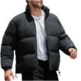 thumbnail image 1 of JUUYY Men's Winter Padded Jackets Full Zipper Windproof Jacket Solid Color Trendy Coat Black XL, 1 of 6