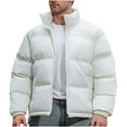 thumbnail image 1 of JUUYY Men's Winter Padded Jackets Full Zipper Windproof Jacket Solid Color Trendy Coat White S, 1 of 7