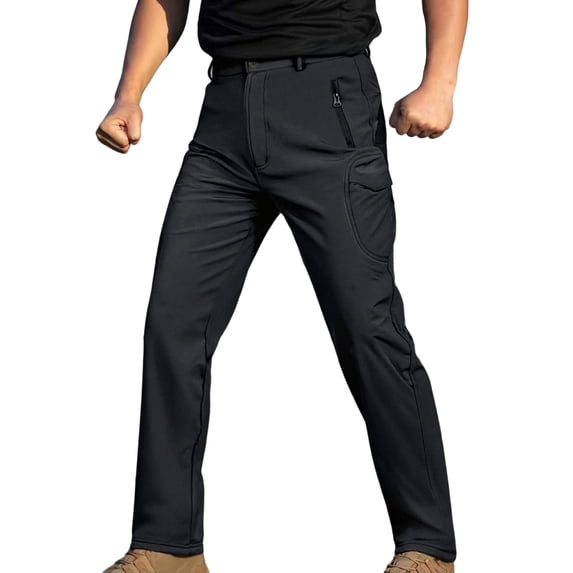 JUUYY Men's Winter Pants Waterproof Fleece Lined Snowboard Ski Pants Warm Softshell Outdoor Hiking Work Pants with Multi-Pockets Black M