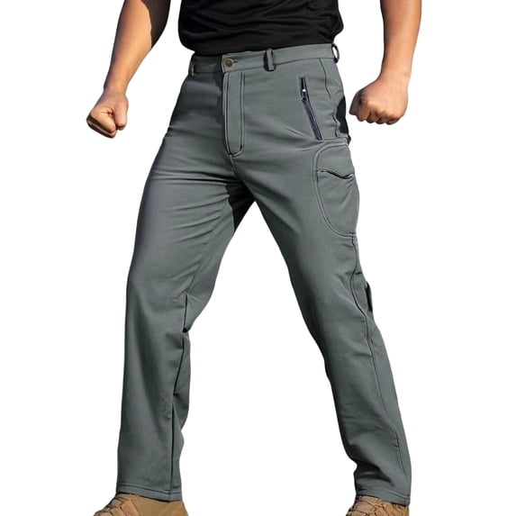 JUUYY Men's Winter Pants Waterproof Fleece Lined Snowboard Ski Pants Warm Softshell Outdoor Hiking Work Pants with Multi-Pockets Gray XXXL