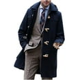 thumbnail image 1 of JUUYY Men's Winter Pea Coat Casual Woolen Trench Coat Stand Collar Double Breasted Wool Jacket Warm Slim Fit Solid Color Office Trench Dark Blue S, 1 of 6