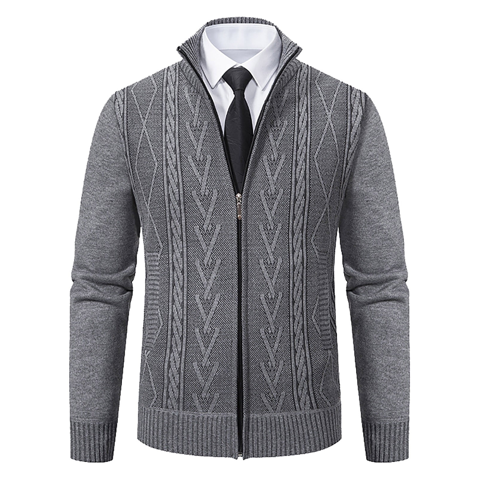Men's Winter Warm Solid Color Knitting Pocket Zipper Cardigan Sweater