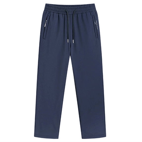 JUUYY Men's Winter Warm Pants Fleece Lined Thickened Hiking Pants Elastic Waist Straight Thermal Casual Outdoor Pants with Zipper Pockets Dark Blue M