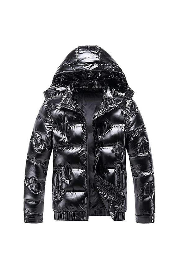 Men's Winter m Puffer Coat Waterproof Reflective Jacket Lightweight Packable Winter Bubble Coat Shiny Bomber Jacket Black M