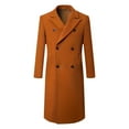 thumbnail image 1 of JUUYY Men's Wool Blend Double Breasted Long Pea Coat Casual Mid-Long Trench Coat Overcoat Winter m Solid Color Windbreaker Brown M, 1 of 9
