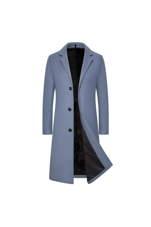 Men's Wool Blend Pea Coat Notched Collar Single Breasted Overcoat m Winter Solid Color Fashion Trench Coat Gray XXXL