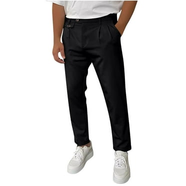 JUUYY Men's Work Pants Straight Leg Thin Summer Fall Pants Solid Color Button Pants Straight Leg Slim Fit Going out Trousers Slacks Black S