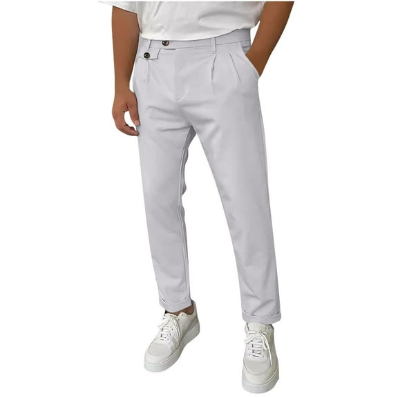 JUUYY Men's Work Pants Straight Leg Thin Summer Fall Pants Solid Color Button Pants Straight Leg Slim Fit Going out Trousers Slacks Gray XL