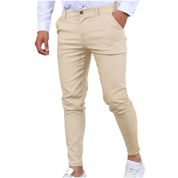JUUYY Men's Work Pants Straight Leg Thin Summer Fall Pants Solid Color Button Pants Straight Leg Slim Fit Going out Trousers Slacks Khaki XL