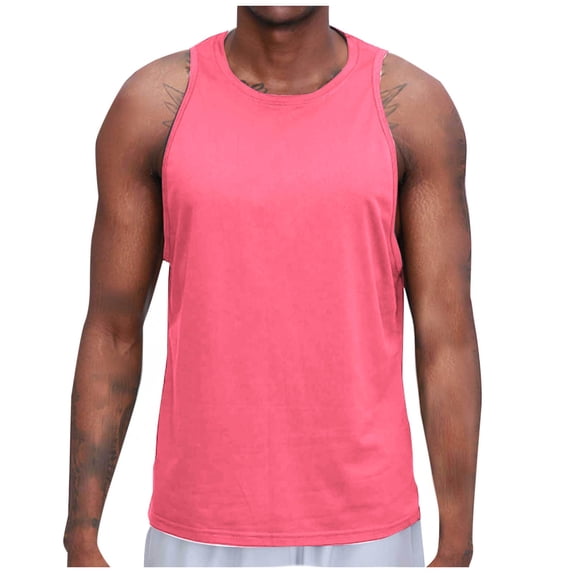 JUUYY Men's Workout Tank Tops Quick Dry Gym Muscle Tees Fitness Bodybuilding Sleeveless T Shirts Pink S