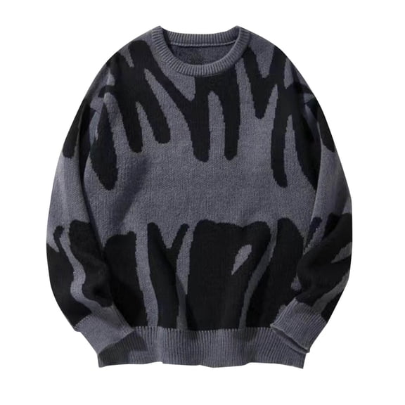 JUUYY Men's Y2K Letter Sweaters Pullover Graphic Sweaters Casual Long Sleeve Aesthetics Sweater Knitwear Gothic Sweaters Gray L