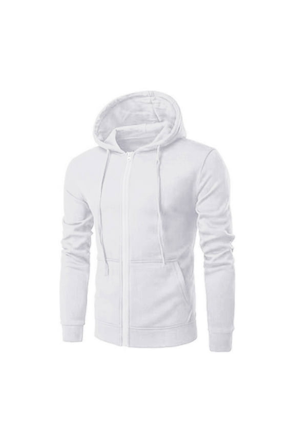 Men's Zip Up Hoodie Drawstring Lightweight Long Sleeve Basic Slim Fit Cotton Solid Color Sweatshirt with Pocket White XXXL