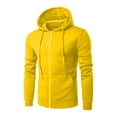 thumbnail image 1 of JUUYY Men's Zip Up Hoodie Drawstring Lightweight Long Sleeve Basic Slim Fit Cotton Solid Color Sweatshirt with Pocket Yellow M, 1 of 2