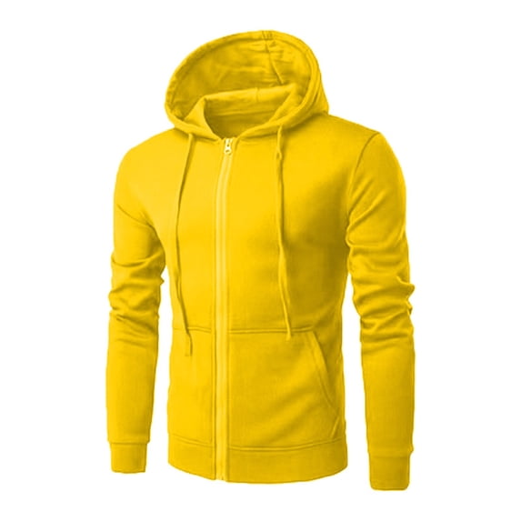 JUUYY Men's Zip Up Hoodie Drawstring Lightweight Long Sleeve Basic Slim Fit Cotton Solid Color Sweatshirt with Pocket Yellow M