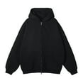 thumbnail image 1 of JUUYY Men's Zip Up Hoodie Long Sleeve Drop Shoulder Oversized Jacket Drawstring Fashion Workout Fleece Pullover Solid Color Trendy Sweatshirt Black L, 1 of 3