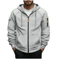 thumbnail image 1 of JUUYY Men's Zip Up Hoodies Long Sleeve Hooded Casual Sweatshirt Jackets Loose Multi-Pockets Thermal Outdoor Cargo Sweatshirts Gray XL, 1 of 5