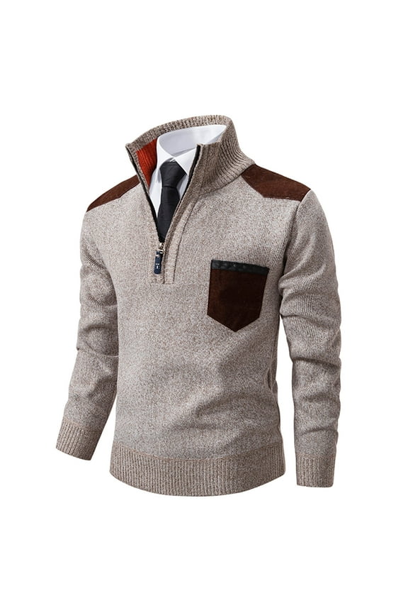 Men's Zip Up Sweater Cable Knit Pullovers Soft Turtleneck Business Casual Work Long Sleeve Pullover Sweater Beige XL