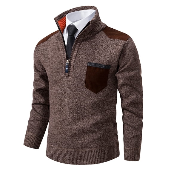 JUUYY Men's Zip Up Sweater Cable Knit Pullovers Soft Turtleneck Business Casual Work Long Sleeve Pullover Sweater Coffee XL