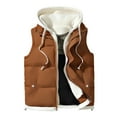 thumbnail image 1 of JUUYY Men's m Vest Outerwear Thick Padded Puffer Sleeveless Vest Hooded Drawstring Full Zip Winter m Clothes Brown L, 1 of 7