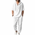 thumbnail image 1 of JUUYY Mens 2 Piece Linen Set Long Sleeve Button Down Casual Hoodie Shirt and Loose Jogger Pants Sets Beach Vacation Summer Outfits White S, 1 of 9
