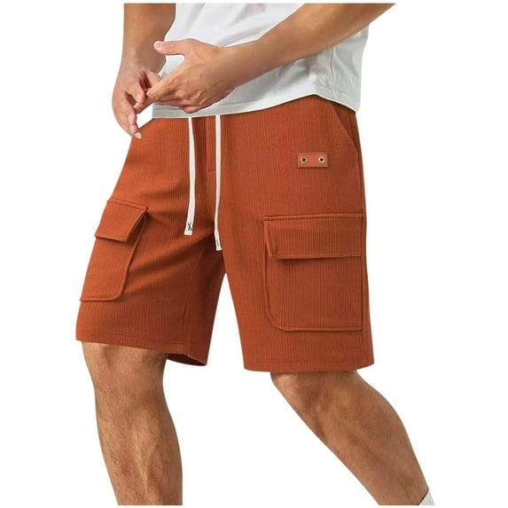 JUUYY Mens Active Cargo Shorts Summer Multi Pocket Utility Shorts Relaxed Fit Drawstring Waist Straight Leg Casual Outdoor Sports Shorts Orange XXL