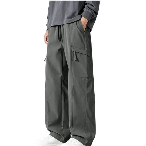 JUUYY Mens Cargo Pants Casual Breathable Drawstring Elastic Waist Wide Leg Pants Multi-Pocket Straight Outdoor Hiking Trousers Army Green XXXL
