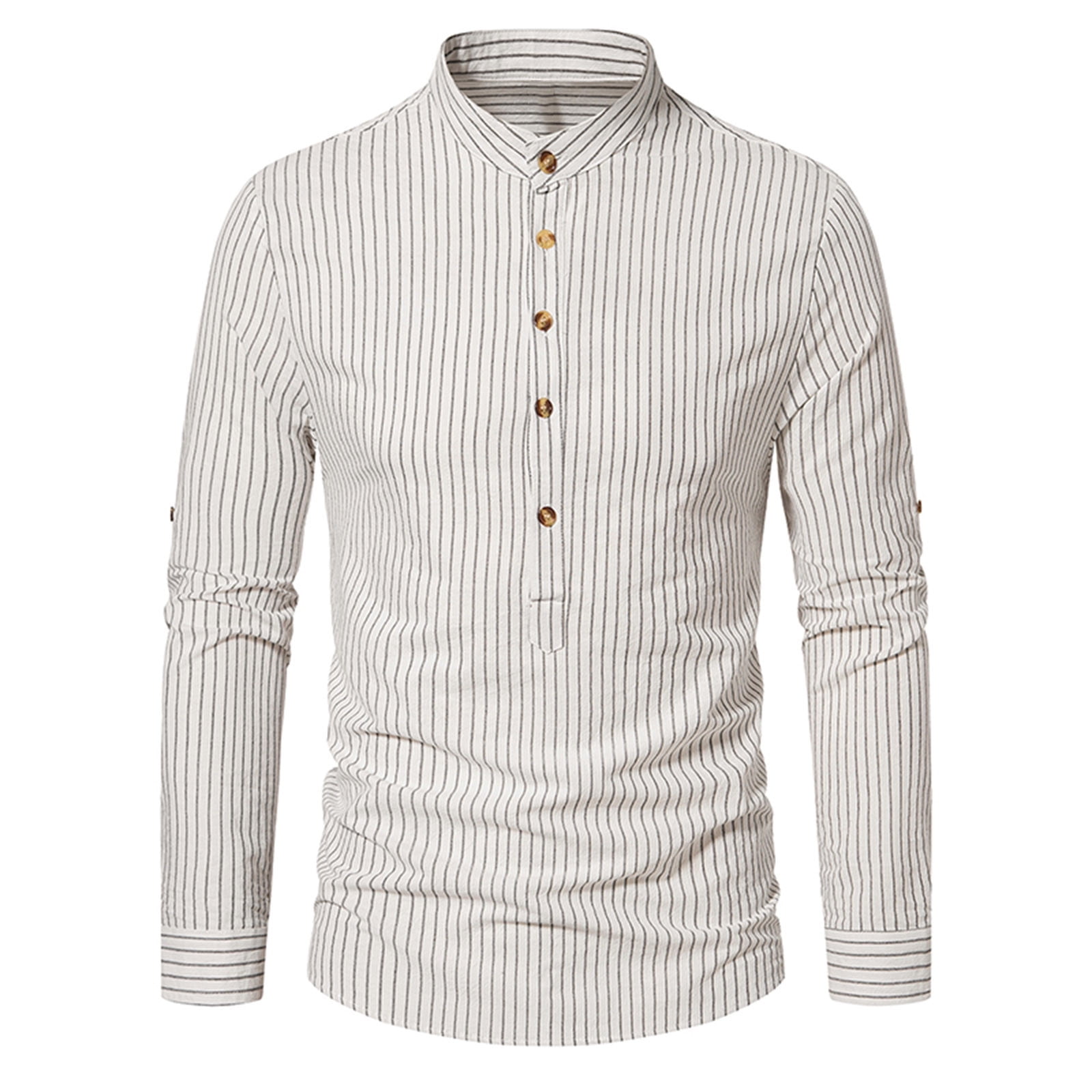 JUUYY Mens Casual Banded Collar Stripe Dress Shirts Long Sleeve Button Down  Mandarin Collar Shirt Fall Solid Color Stretch Shirt Tops White S -  Walmart.com