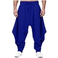 thumbnail image 1 of JUUYY Mens Casual Harem Pants Cotton Linen Baggy Elastic Waist Beach Pants Drawstring Loose Ankle Hippie Pants Fashion Streetwear Blue L, 1 of 5