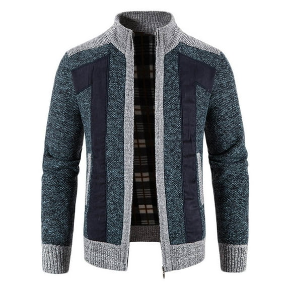 JUUYY Mens Casual Long Sleeve Sweater Cardigan Shawl Neck Cable Knit Zip Up Closure with Pockets Winter Jacket Outerwear Blue XL