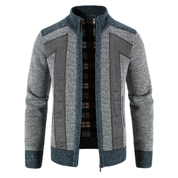 JUUYY Mens Casual Long Sleeve Sweater Cardigan Shawl Neck Cable Knit Zip Up Closure with Pockets Winter Jacket Outerwear Gray M