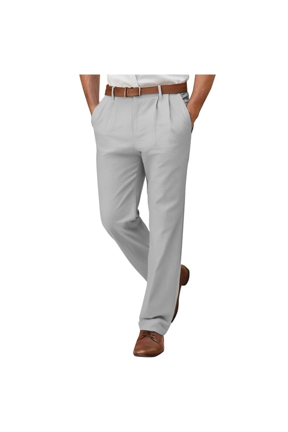 Mens Casual Pants Relaxed Fit Button Waist Straight Leg Leisure Outdoor Business Office Work Pants with Pockets Gray S