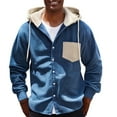 thumbnail image 1 of JUUYY Mens Corduroy Hoodie Jacket Loose Fit Long Sleeve Button Down Hooded Lightweight Shirts Jacket Outwear with Pocket Blue XXL, 1 of 7